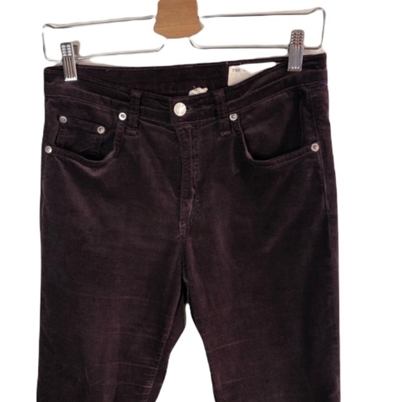 Rag & Bone Velvet Wine Purple High Rise 10 Inch Capri 28 - Picture 2 of 10